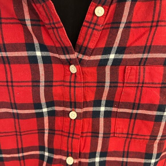 Women's Red Plaid Button-Up Shirt - Picture 4 of 7